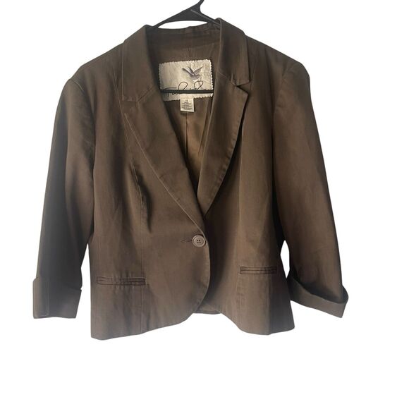 Anthropolgie Tabitha 10 Brown Cotton One Button Career Minimalist Blazer Jacket - Picture 1 of 9